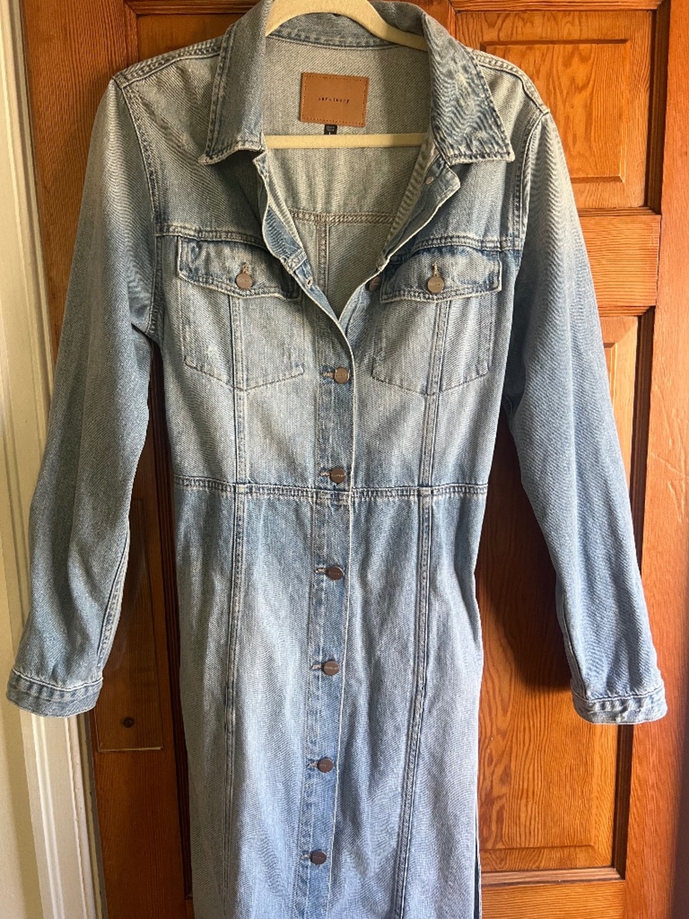 Sanctuary Denim Midi Dress Belted Button Front Long Sleeve Size Large